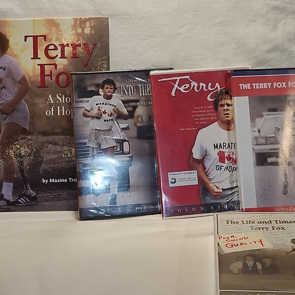 Terry Fox 2 New + Open DVDs - HC Book / Button / VHS Video - Picture 14 of 14